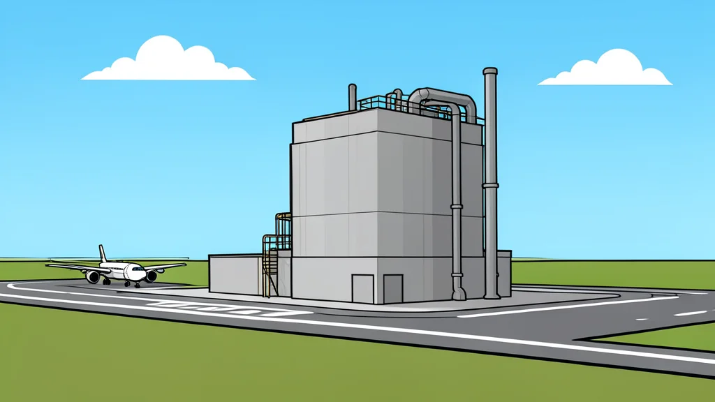A large industrial fuel storage tank situated near an airport runway