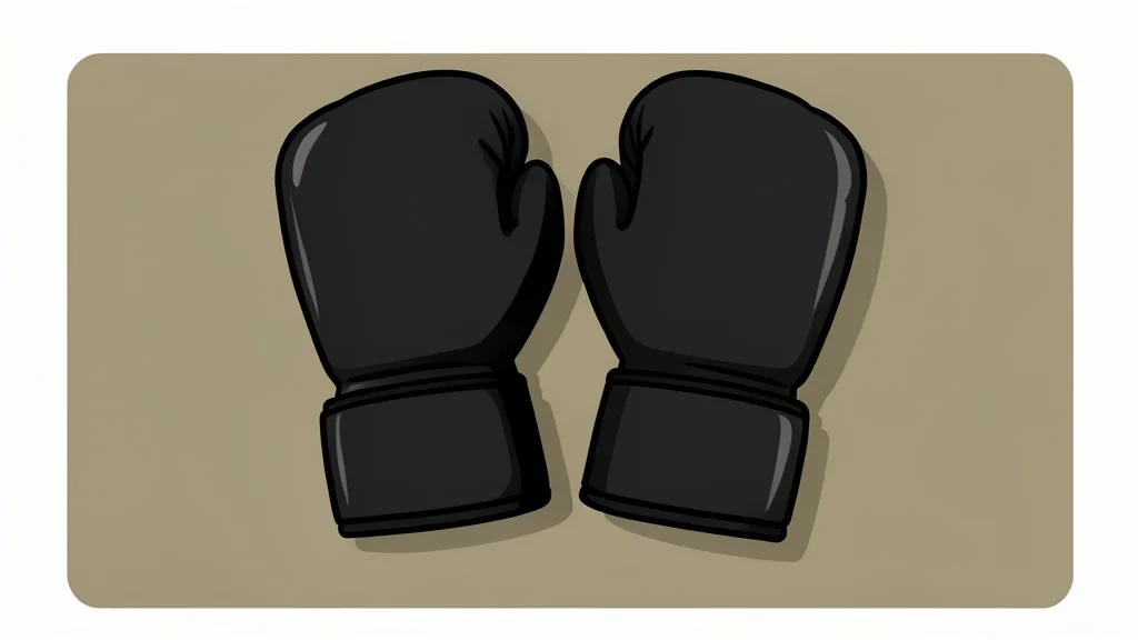 A pair of black leather mixed martial arts gloves resting on a textured canvas mat