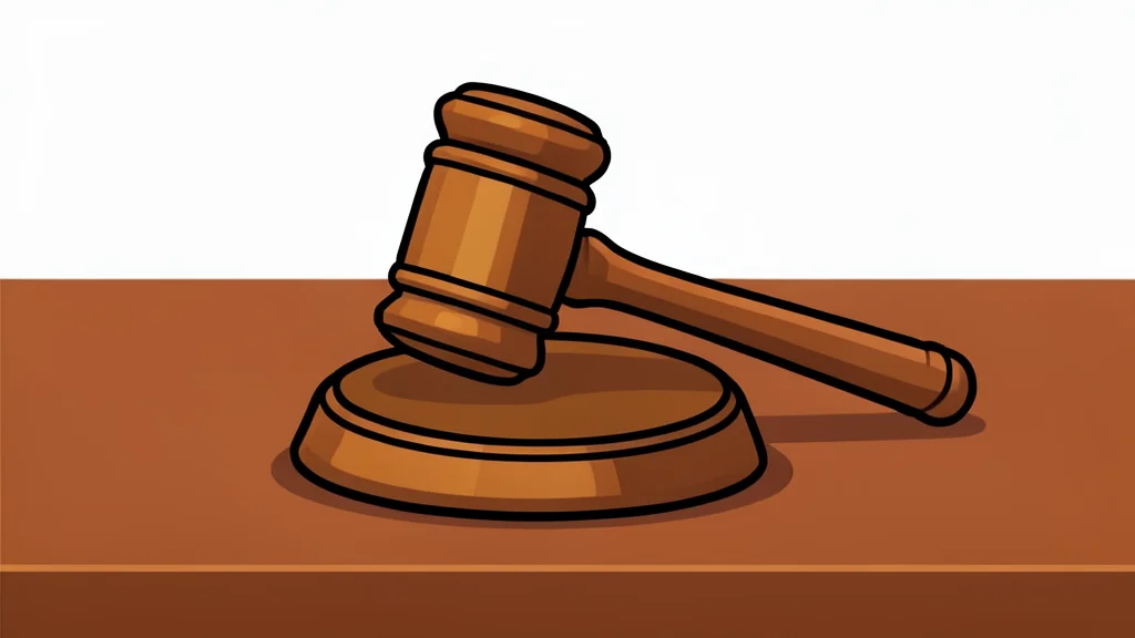 A wooden gavel resting on a polished desk surface