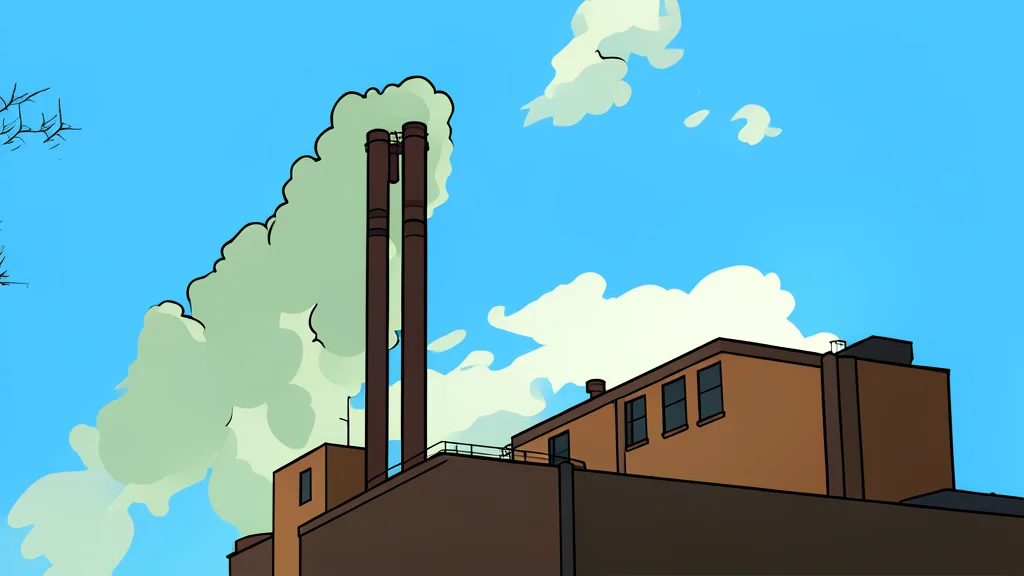 A large industrial smokestack releasing a plume of white steam into a clear blue sky