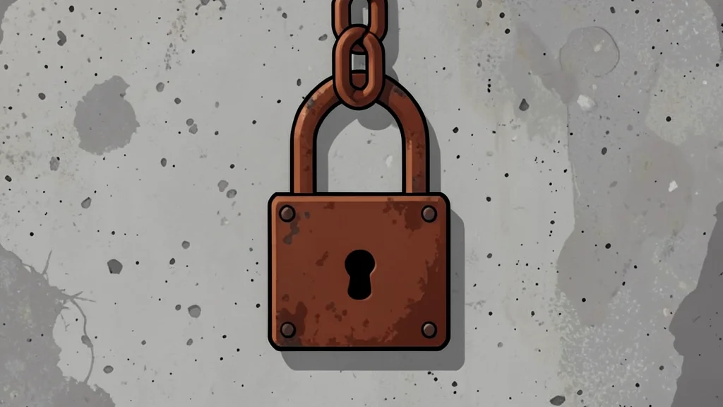 A single key resting on a stone ledge in front of heavy iron prison bars.