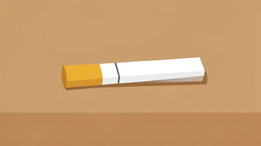 A single, unbranded cigarette resting on a plain wooden table surface