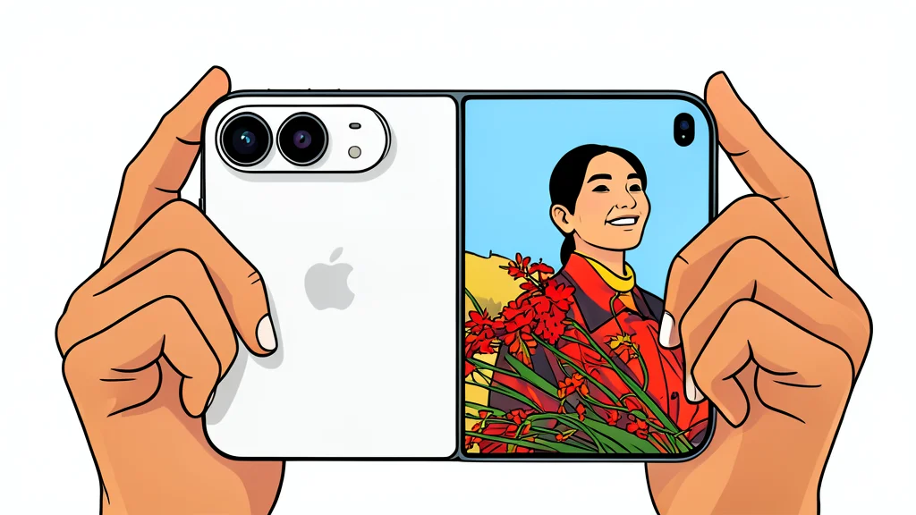 A folded smartphone with a large inner screen resting on a wooden desk