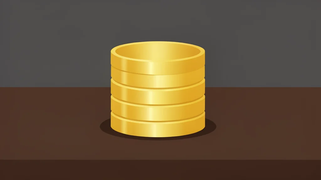 A stack of shiny, round gold coins resting on a dark wooden surface