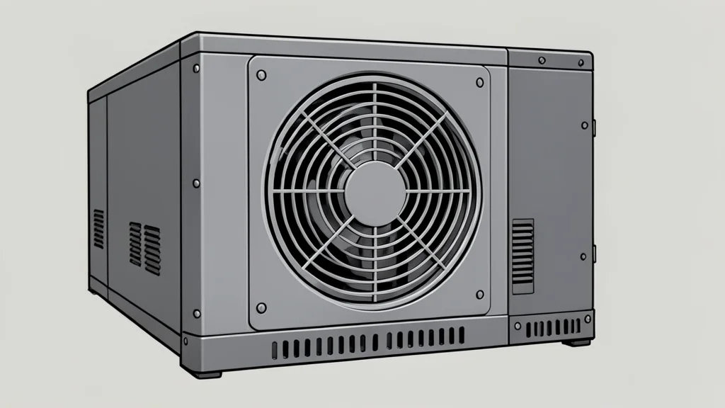 A large industrial cooling unit with visible fans and metal casing