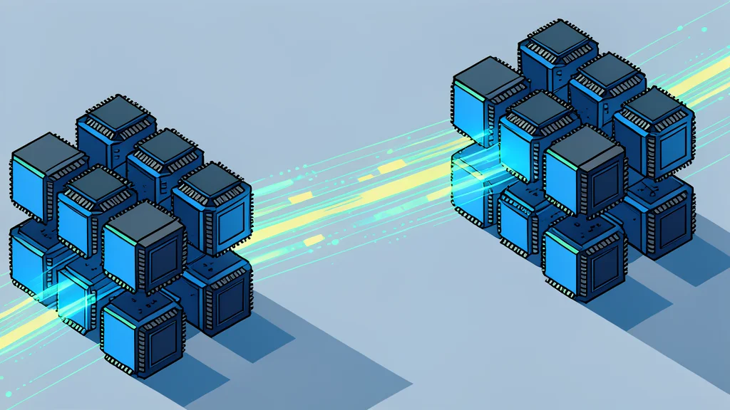 A dense bundle of fiber optic cables connecting two server racks in a dark room