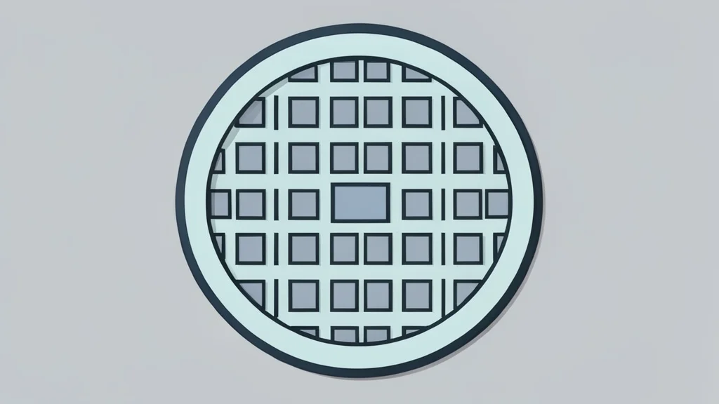 A close-up view of a silicon wafer with a grid of square chips resting on a clean laboratory surface.