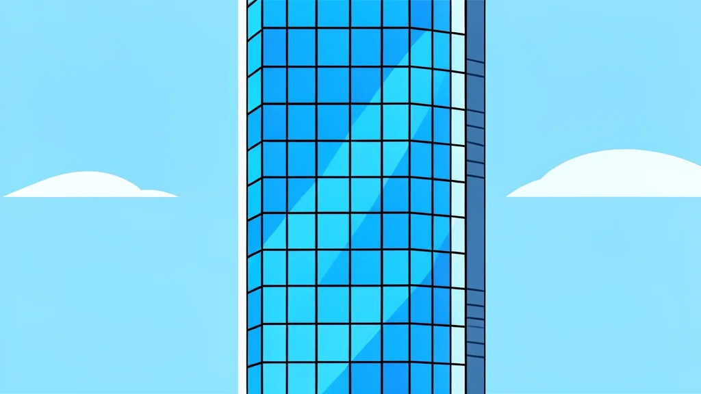 A modern glass skyscraper with a grid of windows reflecting the sky