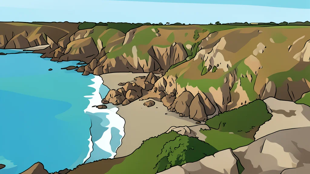 A rocky coastline with strong ocean currents and a small harbor entrance