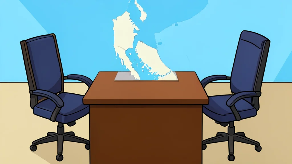 A diplomatic table with two chairs facing each other across a map of the Persian Gulf
