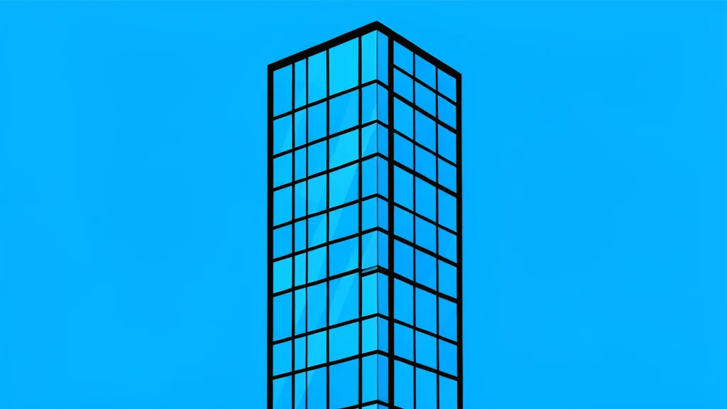 A modern glass skyscraper with a grid-like facade reflecting the sky