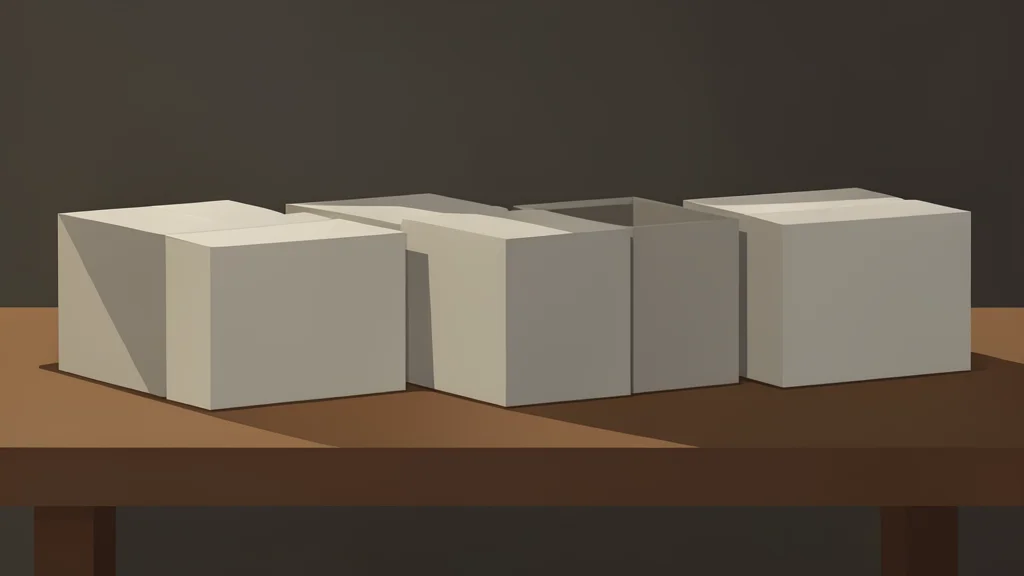 A row of empty, closed ballot boxes sitting on a wooden table in a dimly lit room