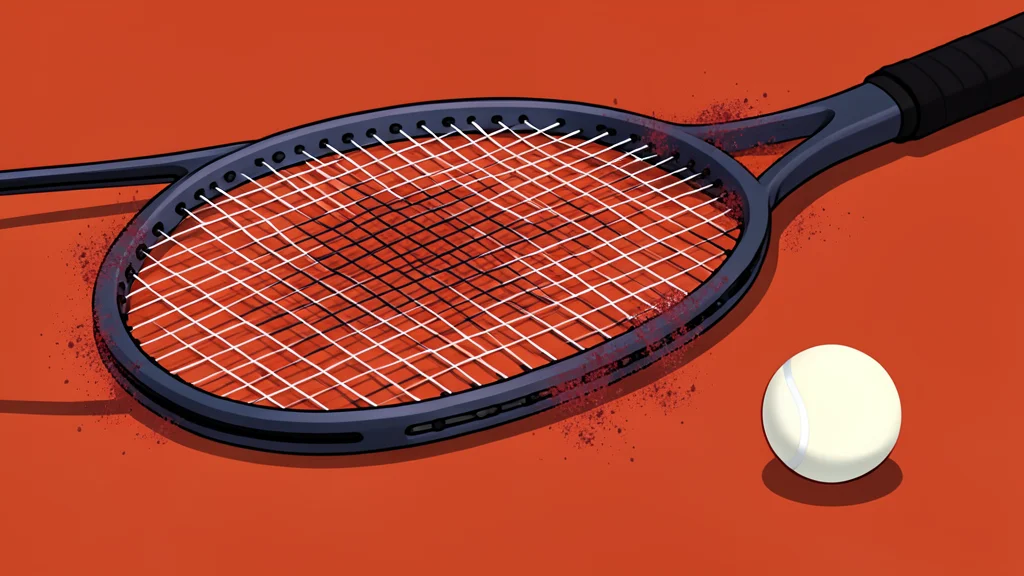 A red clay tennis court with white boundary lines and a net stretched across the center