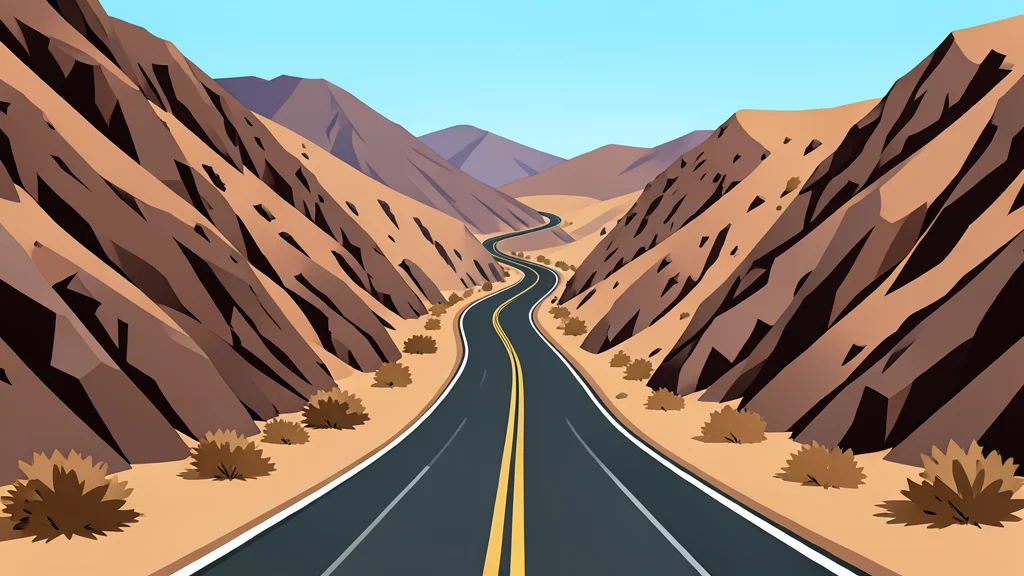 A rugged mountain pass with a paved highway winding through it, surrounded by dry scrubland and steep rocky slopes.