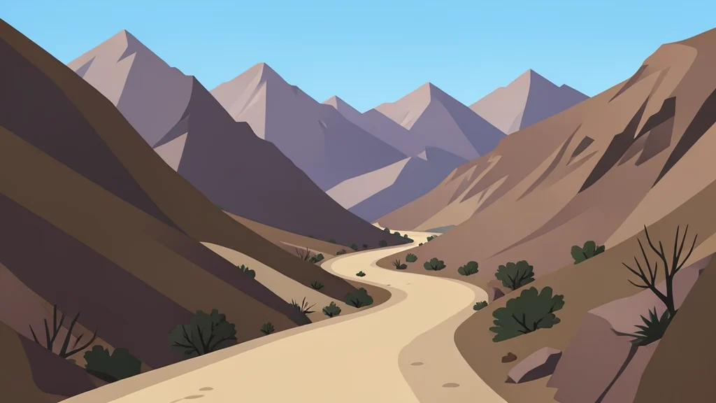 A rugged mountain pass in the Hindu Kush range with a winding dirt road and sparse vegetation