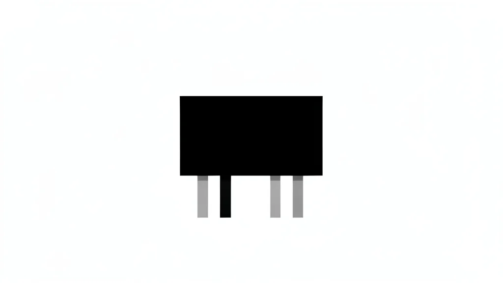 A close-up of a small, black rectangular electronic component with metallic legs, resting on a clean white surface.