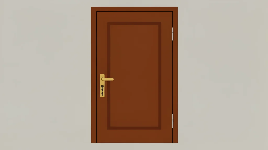A heavy wooden door with a brass handle and a keycard reader slot