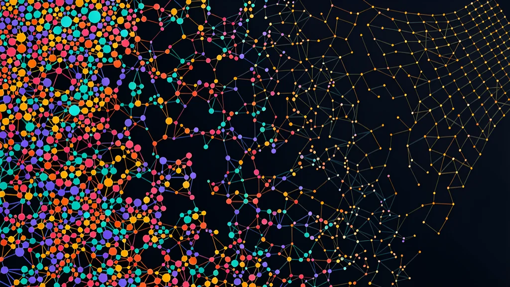A tangled web of glowing nodes connected by thin lines, forming a complex network structure