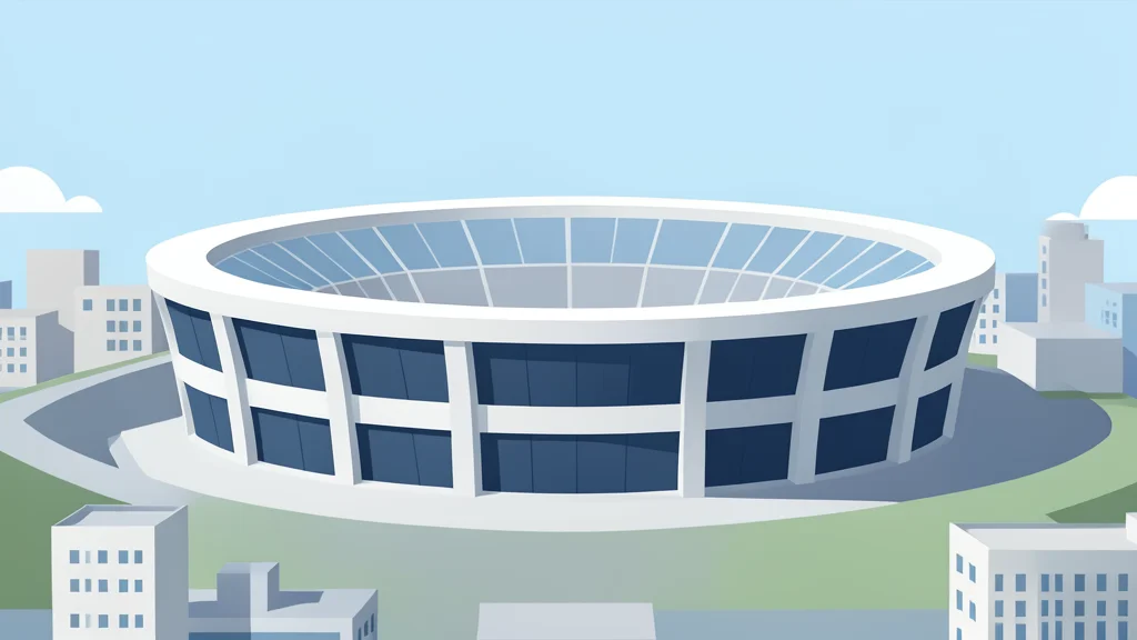 A large, empty stadium structure standing in a city landscape
