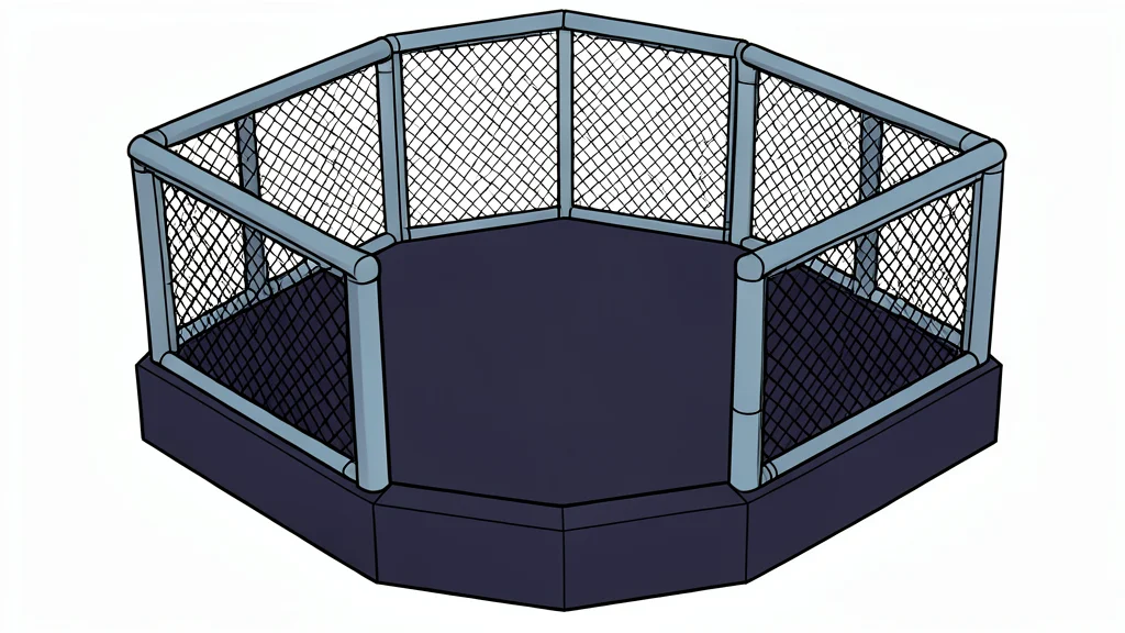 A padded octagonal fighting cage with a dark canvas floor and steel fencing, rendered in a flat vector style with no text or logos.