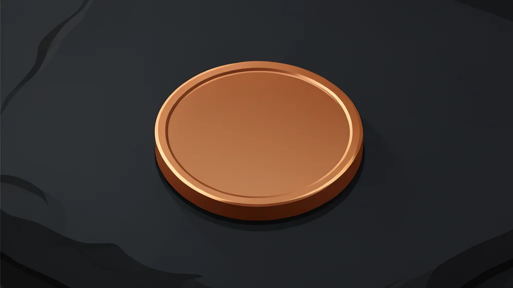 A digital coin resting on a smooth, reflective surface