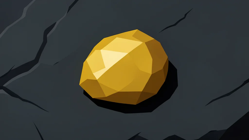 A rough, unrefined nugget of gold resting on a dark, textured surface