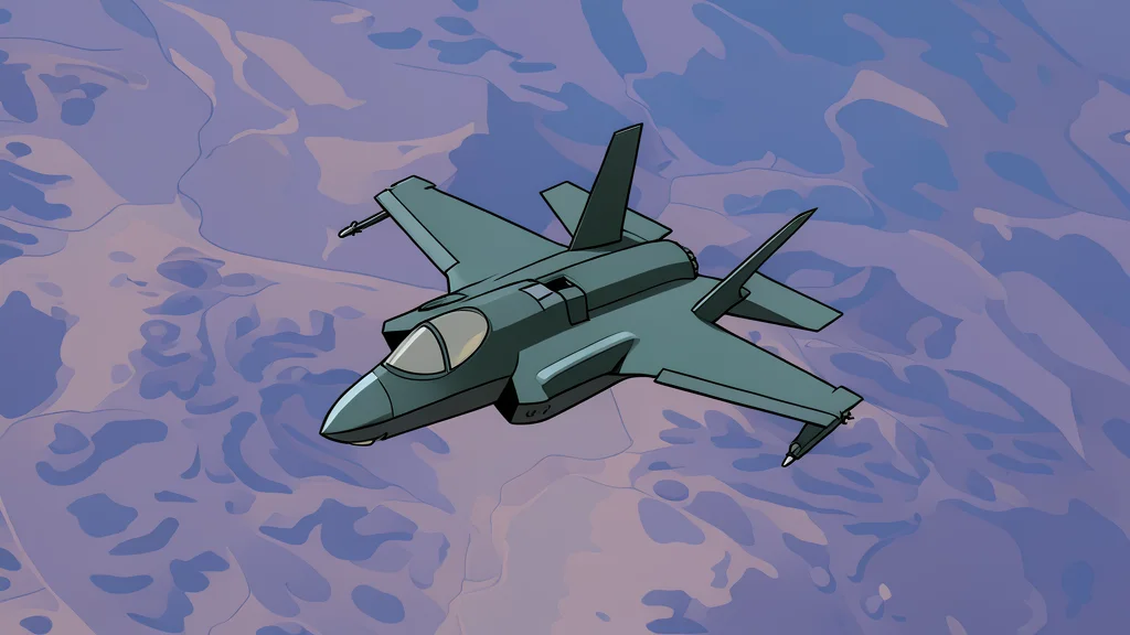 A sleek, angular stealth fighter jet parked on a concrete tarmac under a clear sky