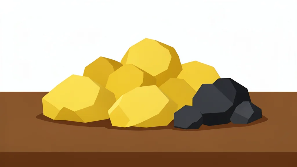 A close-up view of raw gold nuggets and dark ore rocks resting on a weathered wooden surface.