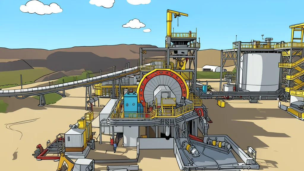 A large industrial mining excavator sitting in a dusty open-pit landscape