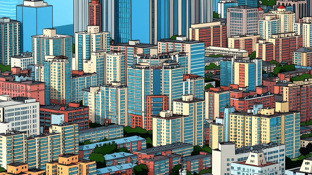 A modern high-rise residential building under construction with visible scaffolding and cranes against a grey sky