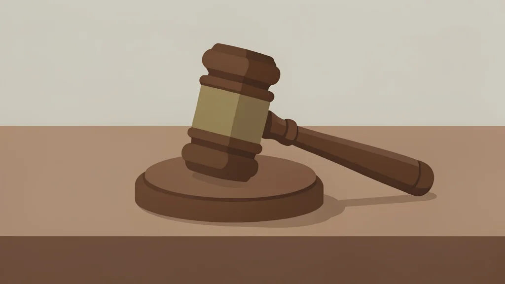 A wooden gavel resting on a polished desk surface