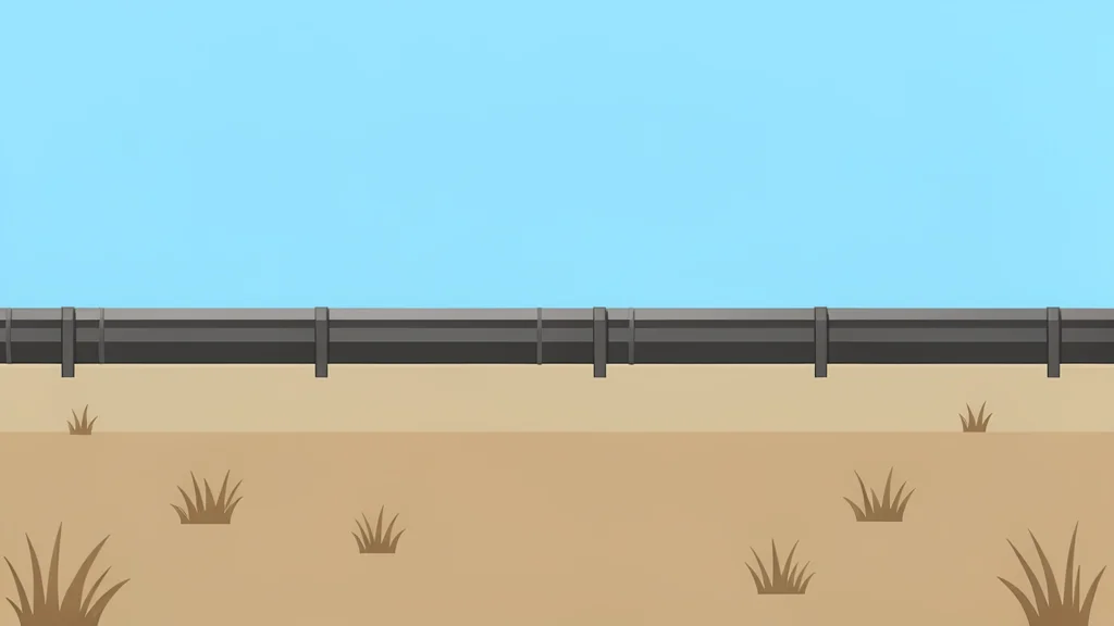 A long steel pipeline stretching across a vast, arid steppe landscape under a clear sky