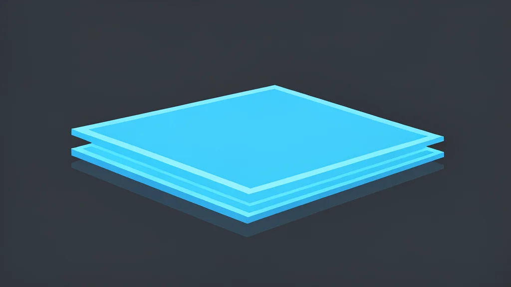 A stack of translucent, glowing blue glass sheets resting on a dark surface.