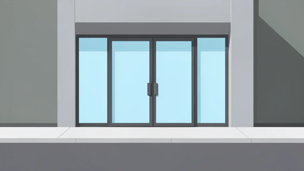 A modern bank branch entrance with glass doors and a quiet street