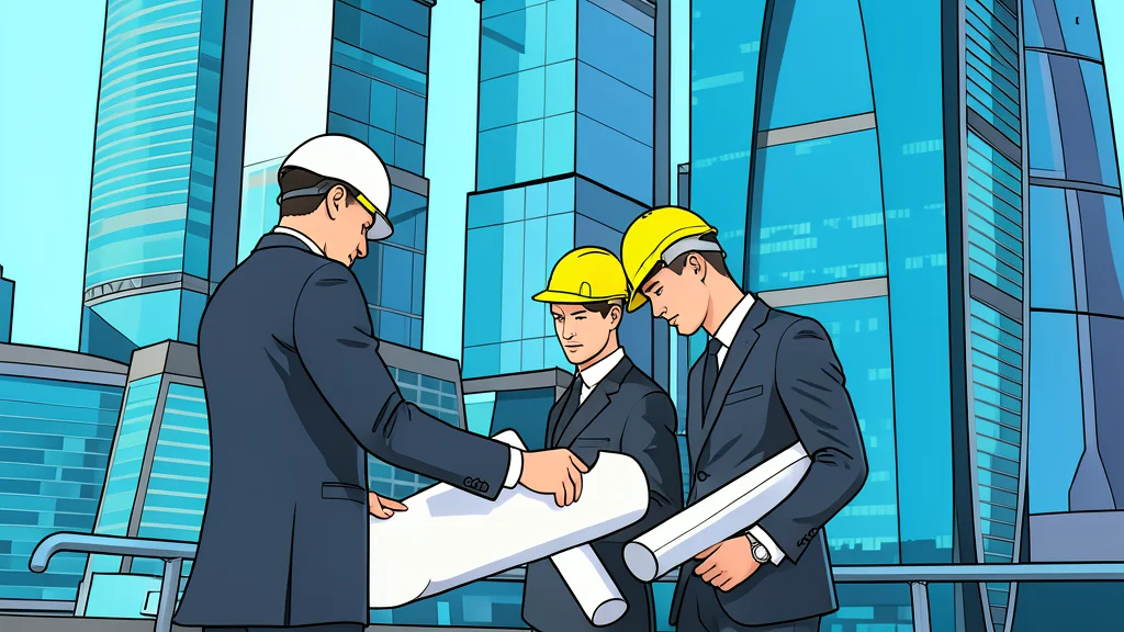 A modern glass skyscraper under construction with a crane in the background