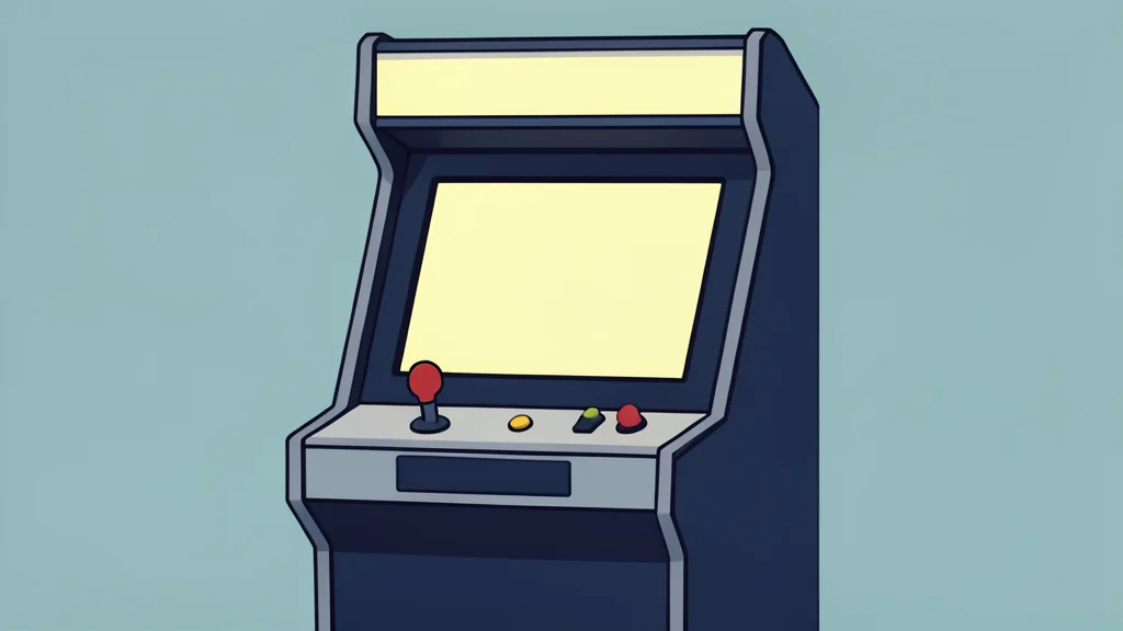 A retro arcade cabinet with a glowing screen and joystick