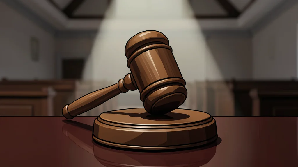 A gavel resting on a wooden sound block in a courtroom