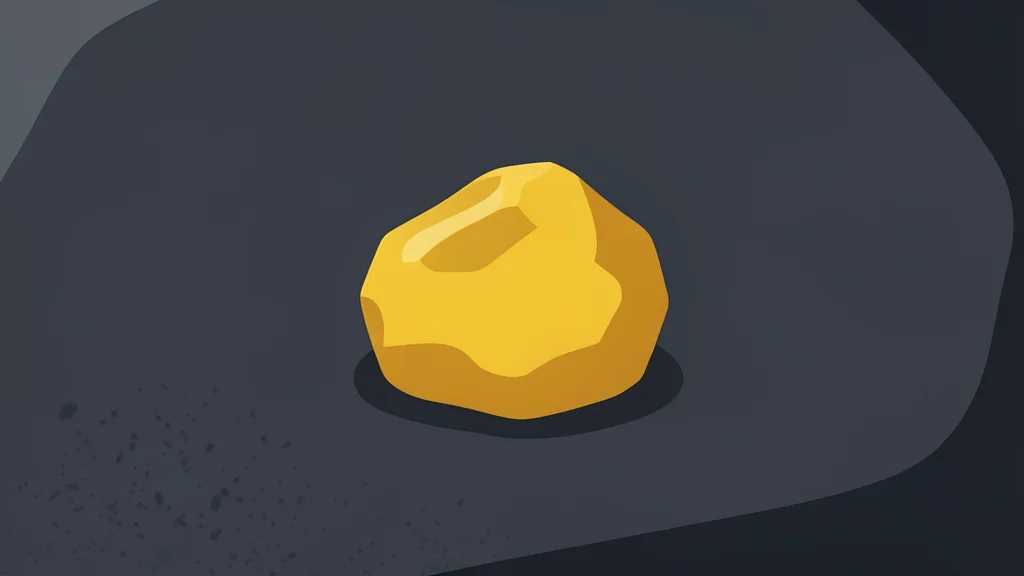A rough, unrefined gold nugget resting on a dark, textured surface
