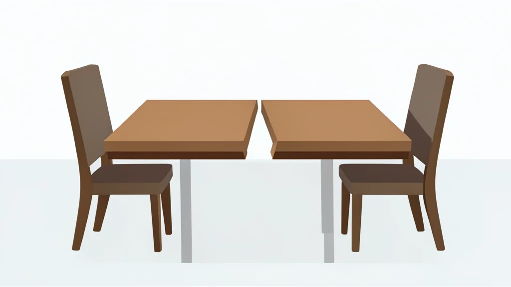 A wooden table with two empty chairs facing each other across a gap, symbolizing a broken negotiation