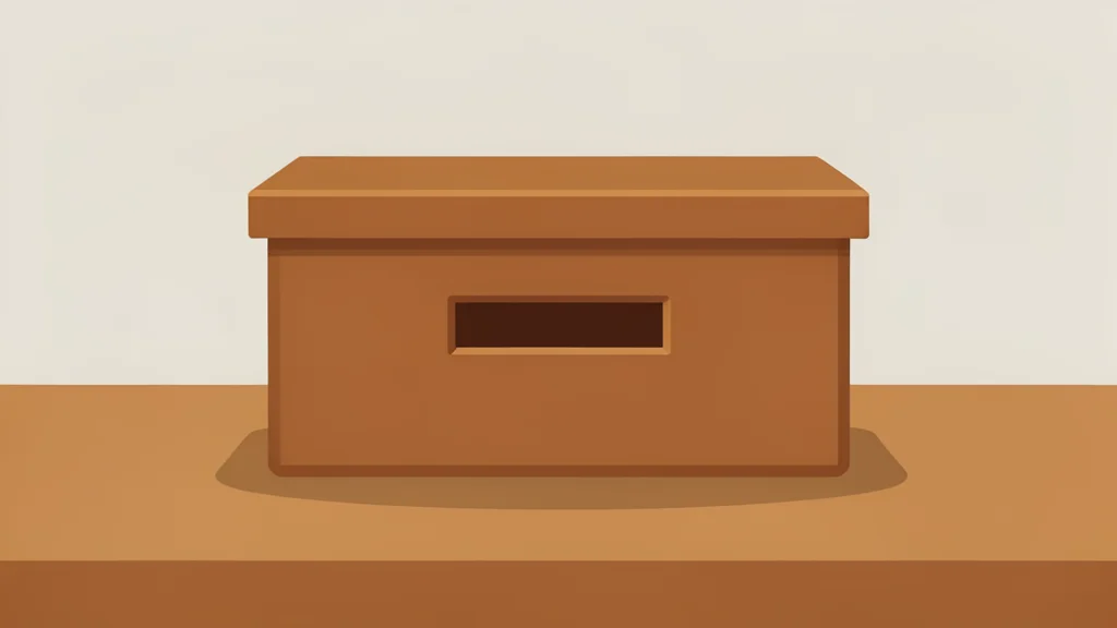 A simple wooden ballot box with a rectangular slot, resting on a plain wooden table in a dimly lit, quiet room.
