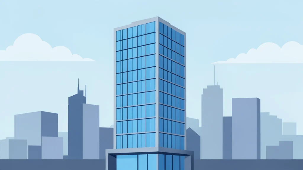 A modern glass office building rising in a city skyline