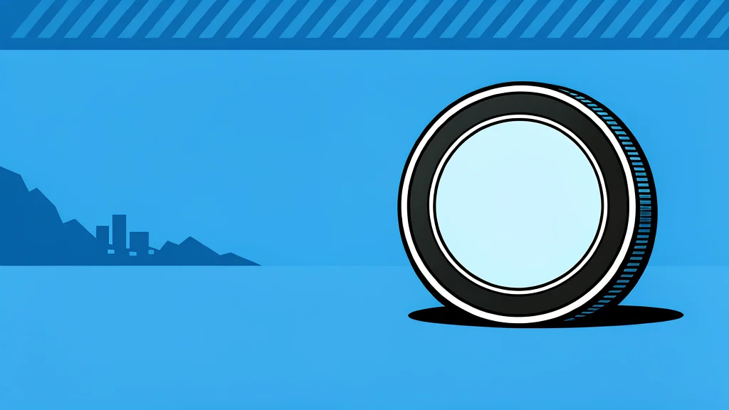 A digital coin resting on a reflective glass surface