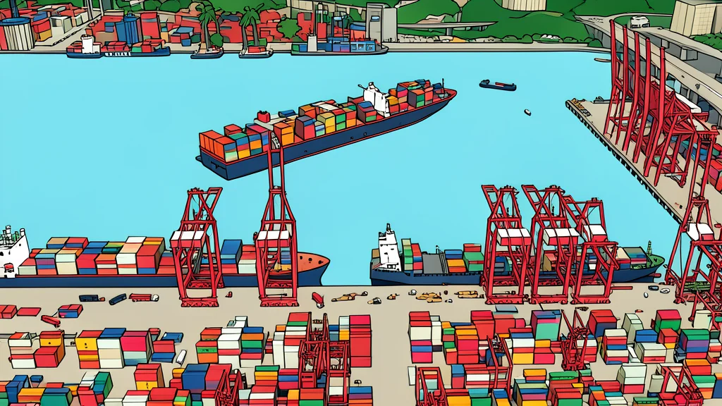 A massive container ship loaded with stacked shipping containers sailing on the open ocean