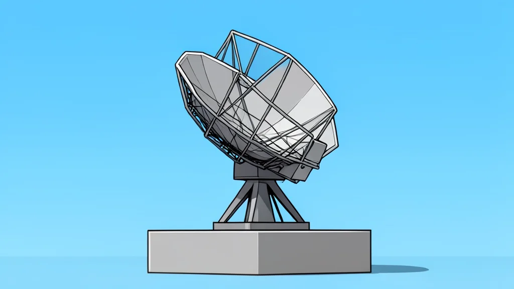 A modern air defense radar dish rotating on a concrete base against a clear sky