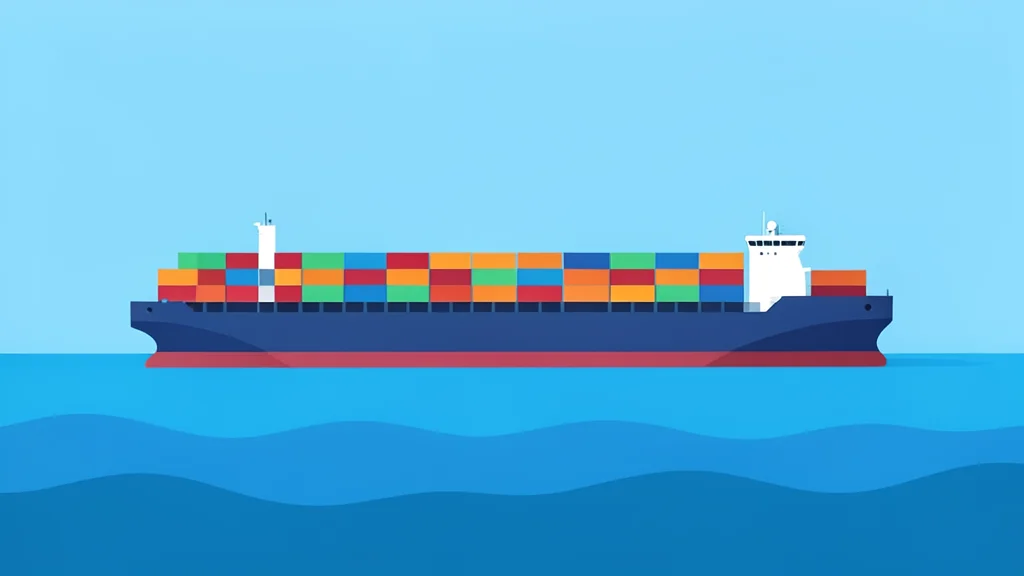 A large container ship with stacked boxes sailing on the open ocean.