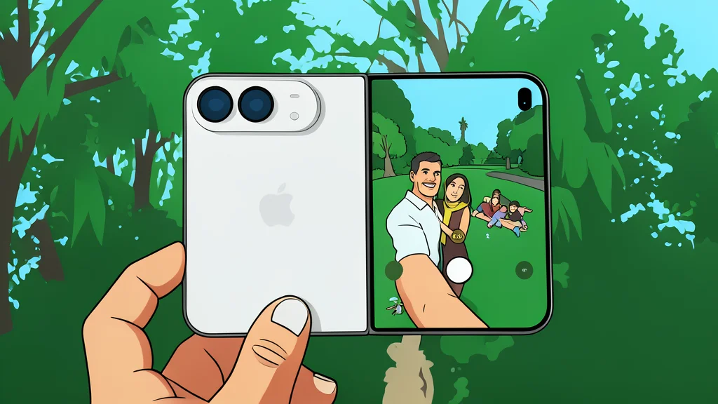 A sleek, rectangular smartphone with a flexible hinge mechanism folded in half, resting on a matte surface.