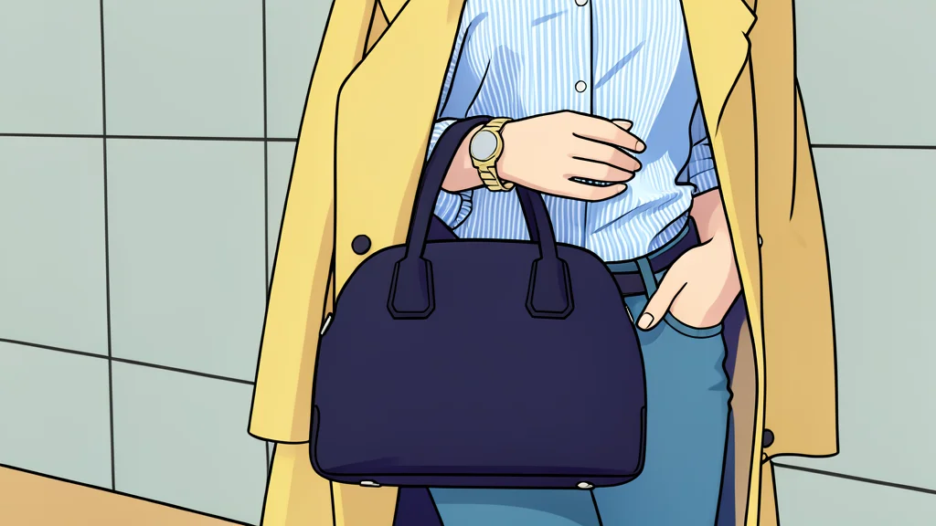A polished glass display case containing a folded cashmere scarf and a leather handbag