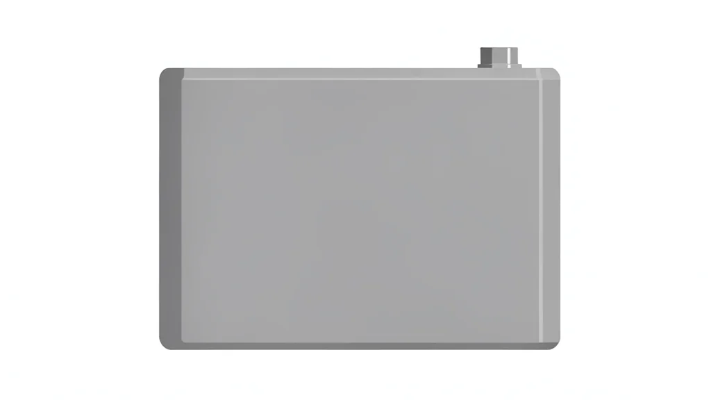 A large rectangular lithium-ion battery cell rests on a clean white surface.