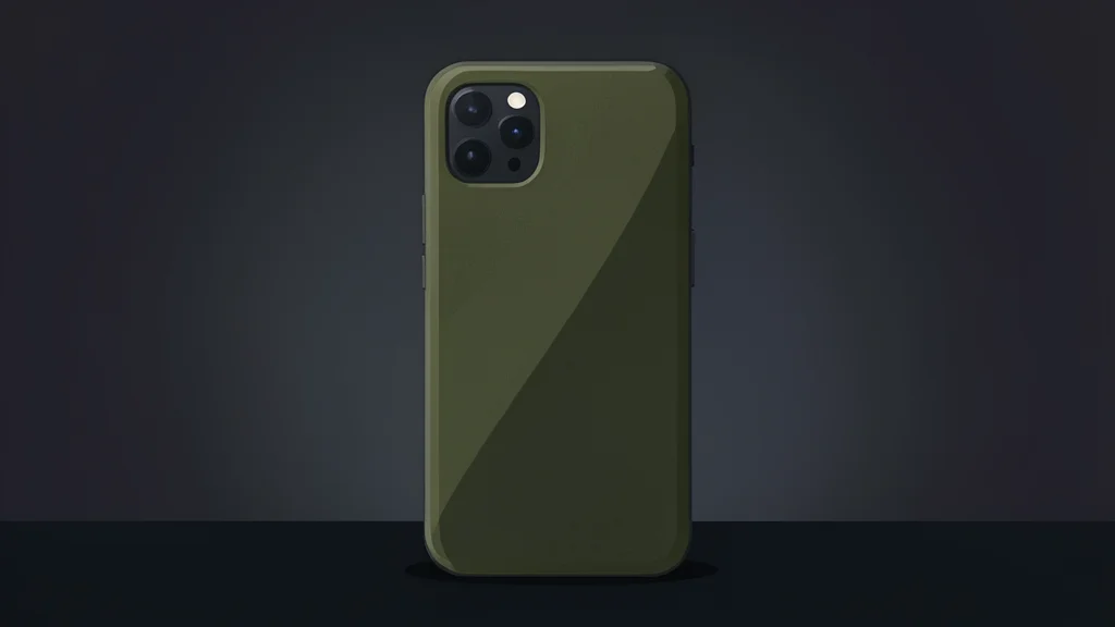 A sleek, matte-finish smartphone standing upright on a dark surface, showcasing a textured back panel in deep charcoal and olive green tones.
