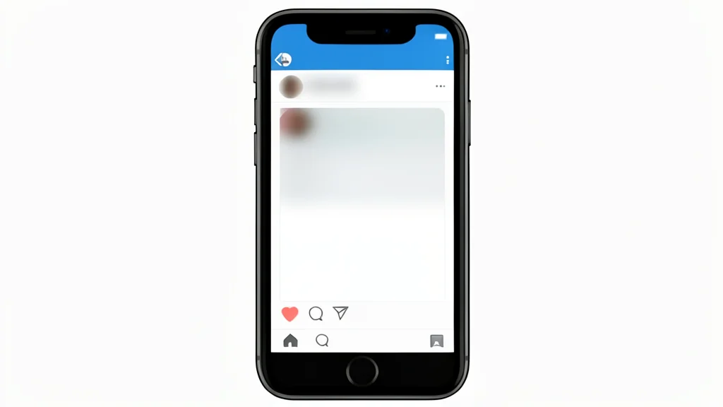 A stylized smartphone screen displaying a social media interface with a post being hidden or blurred out